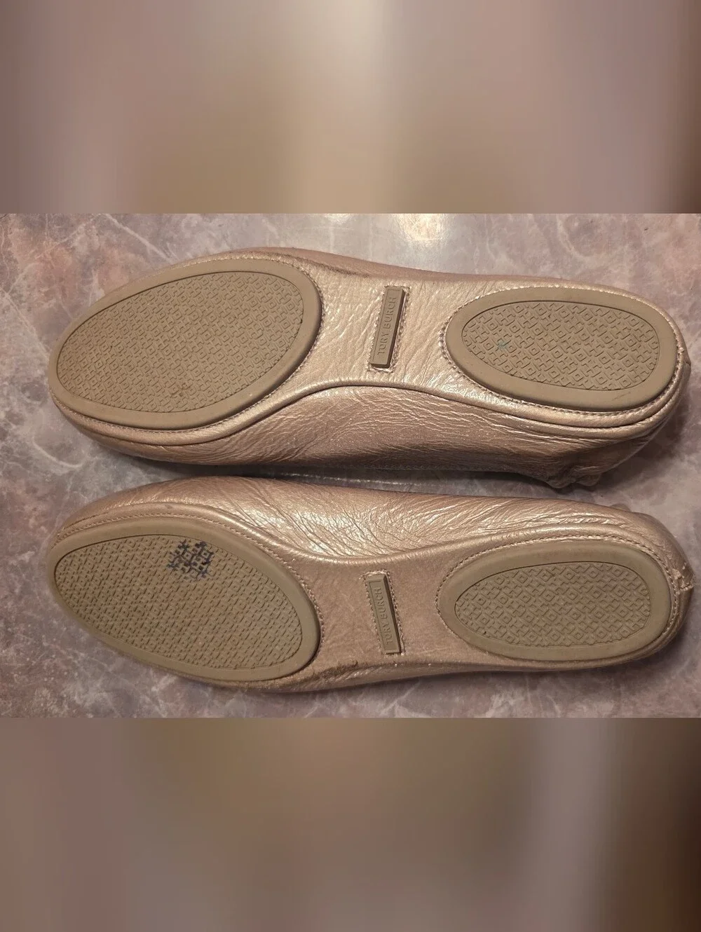Tory Burch Metallic Gray Leather Ballet Flats